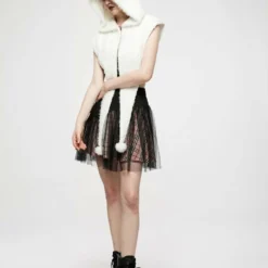 Punk Rave Batty Hooded Capelet - White
