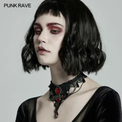 Punk Rave Crimson Gem Choker - Gothic Necklace Accessory for Women & Men 10 Accessories Punk Rave Crimson Gem Choker