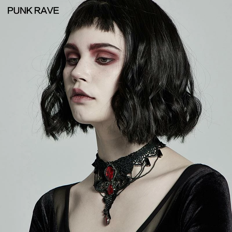 Punk Rave Crimson Gem Choker - Gothic Necklace Accessory for Women & Men 4 Accessories Punk Rave Crimson Gem Choker
