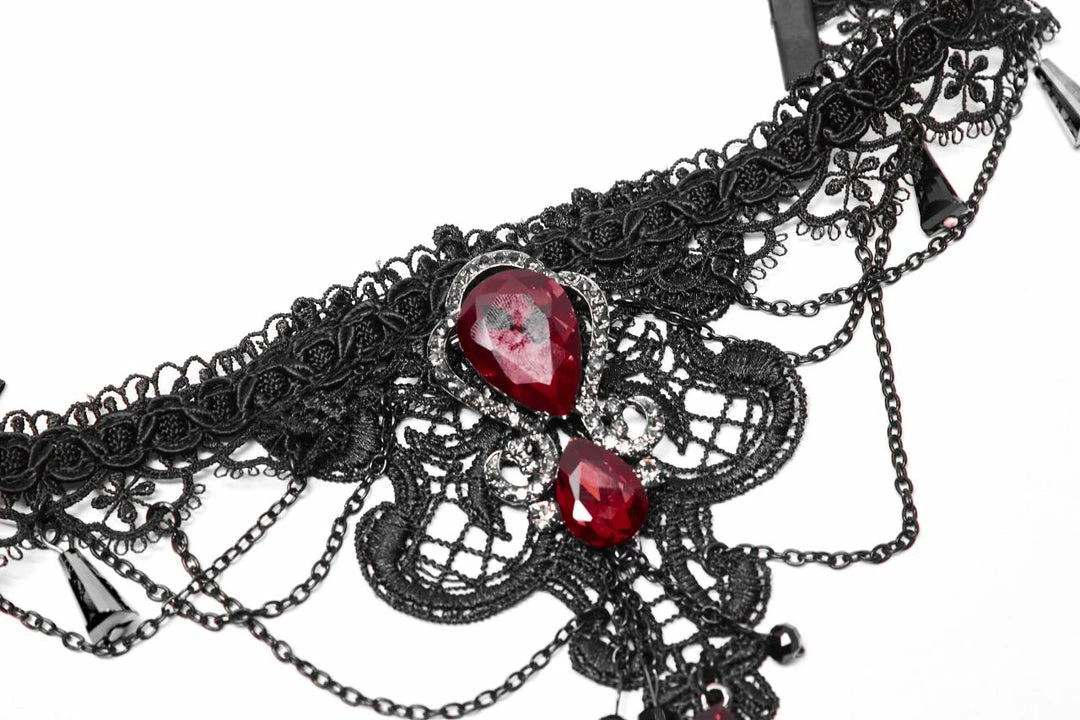 Punk Rave Crimson Gem Choker - Gothic Necklace Accessory for Women & Men 6 Accessories Punk Rave Crimson Gem Choker