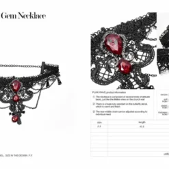 Punk Rave Crimson Gem Choker - Gothic Necklace Accessory for Women & Men 15 Accessories Punk Rave Crimson Gem Choker