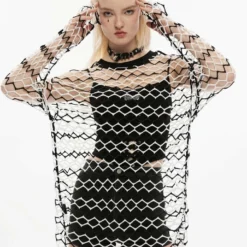 Ladies Punk Rave Diamond Mesh Longline Tee