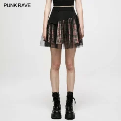 Ladies Punk Rave Gianna Mesh Overlay Skirt - Black & Pink