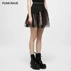 Ladies Punk Rave Gianna Mesh Overlay Skirt - Black & Pink