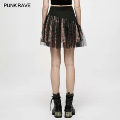 Ladies Punk Rave Gianna Mesh Overlay Skirt - Black & Pink