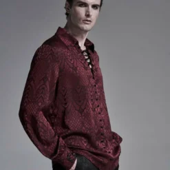Punk Rave Kane Satin Jacquard Shirt - Red Ladies