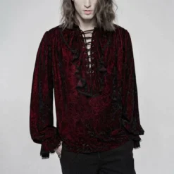Punk Rave Mens Crushed Velvet Top - Red