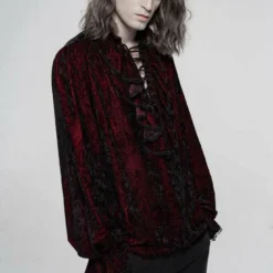Punk Rave Mens Crushed Velvet Top - Red