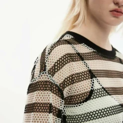 Punk Rave Stripe Mesh Longline Tee Ladies