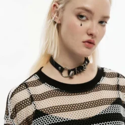 Punk Rave Stripe Mesh Longline Tee Ladies