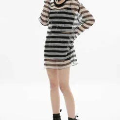 Punk Rave Stripe Mesh Longline Tee Ladies