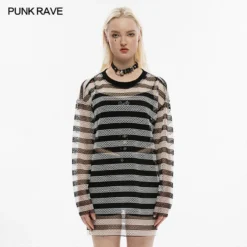 Punk Rave Stripe Mesh Longline Tee Ladies