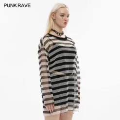 Punk Rave Stripe Mesh Longline Tee Ladies