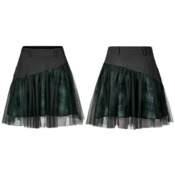 Ladies Punk Rave Gianna Mesh Overlay Skirt - Black & Green