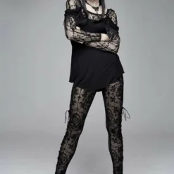 Devil Fashion Black On Black Velvet Embossed Baroque Leggings