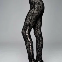 Devil Fashion Black On Black Velvet Embossed Baroque Leggings