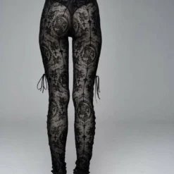 Devil Fashion Black On Black Velvet Embossed Baroque Leggings