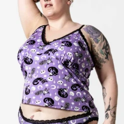 Killstar Purr Off Cami Top Plum Ladies