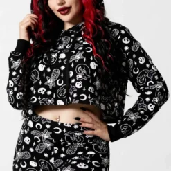 Killstar Purr Off Cropped Hoodie - Black