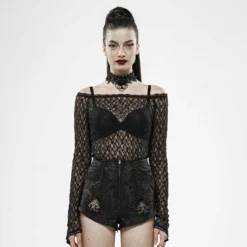 Ladies Punk Rave Bethra Bardot Lace Top
