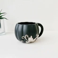 Weird & Wonderful Ceramics Matte Black And Silver Pumpkin Mug New Arrivals