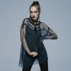 Punk Rave Ramone Mesh Top Blue