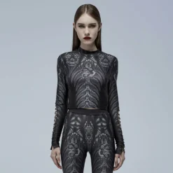 Punk Rave Inclementia Top Black / Gray Ladies