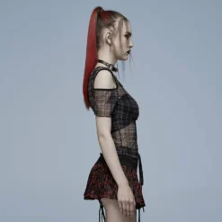 Ladies Punk Rave Plaid Punk Top Black