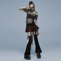 Ladies Punk Rave Plaid Punk Top Black