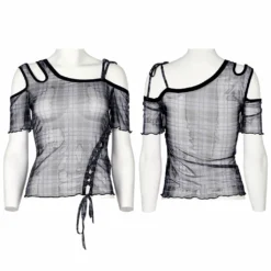 Ladies Punk Rave Plaid Punk Top Black