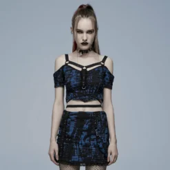 Punk Rave Elantra Top Black / Blue Ladies