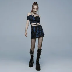 Punk Rave Elantra Top Black / Blue Ladies