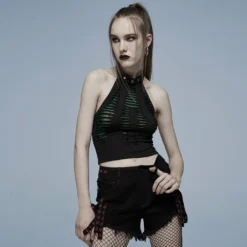 Punk Rave Jocasta Vest Top Green And Black Ladies