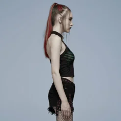 Punk Rave Jocasta Vest Top Green And Black Ladies