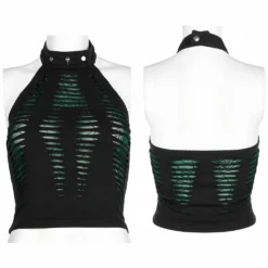 Punk Rave Jocasta Vest Top Green And Black Ladies