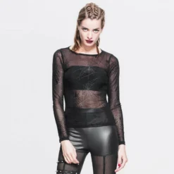 Devil Fashion Web Pattern Mesh Top