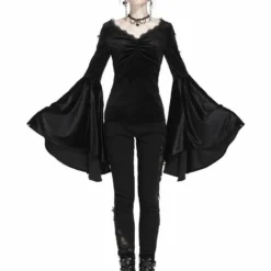 Ladies Dark In Love Violet Black Velvet Top