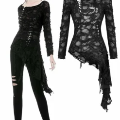 Ladies Dark In Love Nova Distressed Skull Top