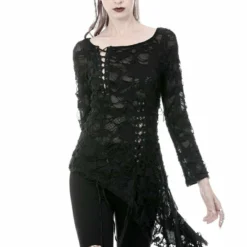 Ladies Dark In Love Nova Distressed Skull Top