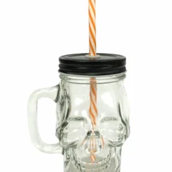 Homeware Gothic Gifts Skull Glass Jar With Straw