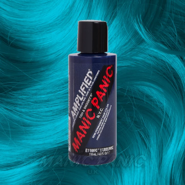 Amplified Manic Panic Semi Permanent Hair Colour EU Formula - Atomic Turquoise | Vegan & Cruelty-Free | Long-Lasting Vibrant Hair Dye 3 Amplified Manic Panic Semi Permanent Hair Colour EU Formula - Atomic Turquoise