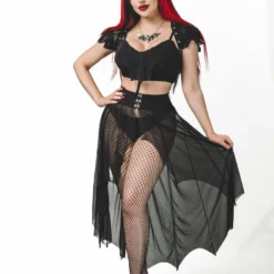 Ladies Necessary Evil Camazotz Bat Wing Effect Lace Up Bolero Top