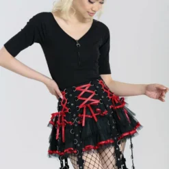 Hell Bunny Chain Mini Skirt Black / Red Ladies