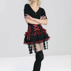 Hell Bunny Chain Mini Skirt Black / Red Ladies