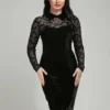 Collectif Rooey Bat Mesh Velvet Pencil Dress