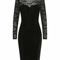 Collectif Rooey Bat Mesh Velvet Pencil Dress