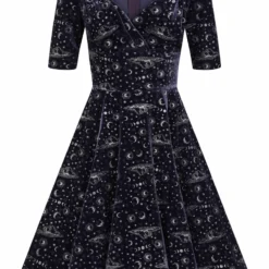 Ladies Collectif Trixie Celestial Velvet Swing Dress - Purple