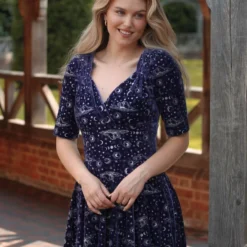 Ladies Collectif Trixie Celestial Velvet Swing Dress - Purple