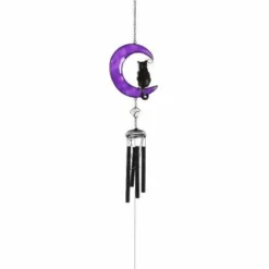 Homeware Gothic Gifts Black Cat On Crescent Moon Windchime